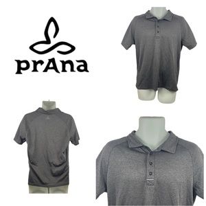 Prana Men’s Dark Gray Polo Shirt, Size M, 4-Button Placket, Casual & Comfortable